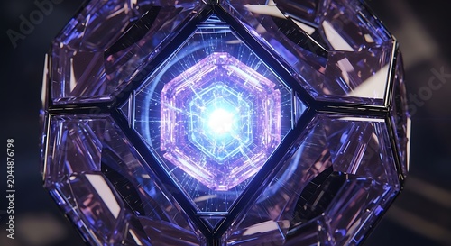 Glowing purple crystal geometric shape.