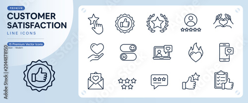 Quadro su tela Customer Satisfaction and Client Feedback Service Vector Line Icons Set