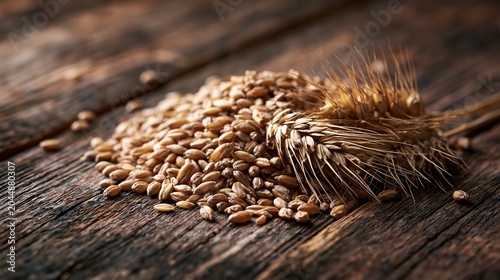 Harvest Grain Wheat Spilling On Dark Wood Surface