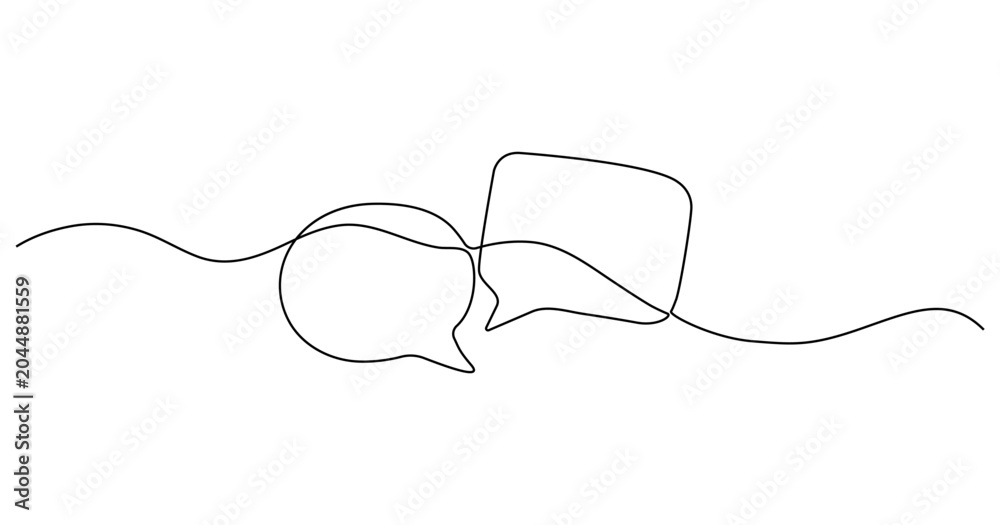 Obraz premium Continuous line drawing, conversation bubbles, dialogue, communication icons, vector illustration