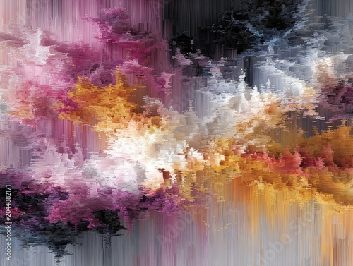 Abstract Cloudscape Painting with Pink Purple Orange and Gray Colors