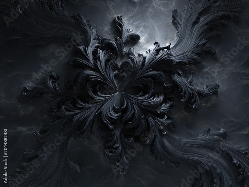 Abstract black and gray swirling pattern resembling a flower or vortex in a digital artwork