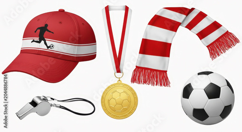 Soccer fan kit with cap scarf medal whistle and soccer ball for sports enthusiasts