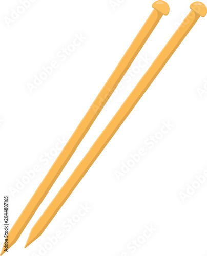 Wooden Knitting Needles Flat Illustration. Sewing Tool Design Element Isolated on White Background