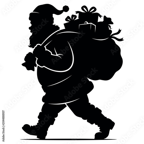  Santa claus silhouette carrying a sack of gifts