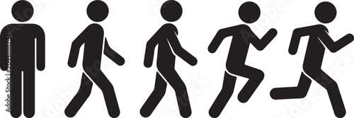 Human figure progression standing to running pictograms