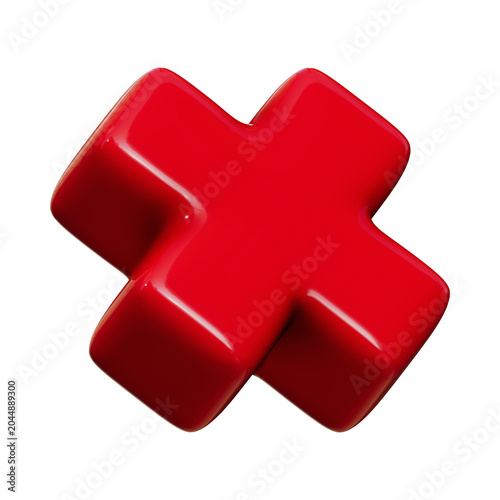 Vászonkép 3D illustration of A shiny red X mark made of plastic PNG.
