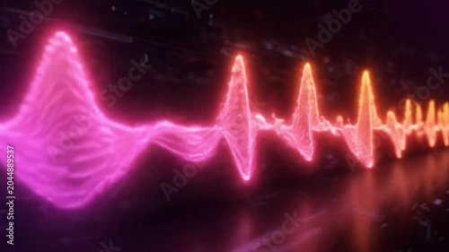Vibrant pink and orange neon waveform pulses across dark space