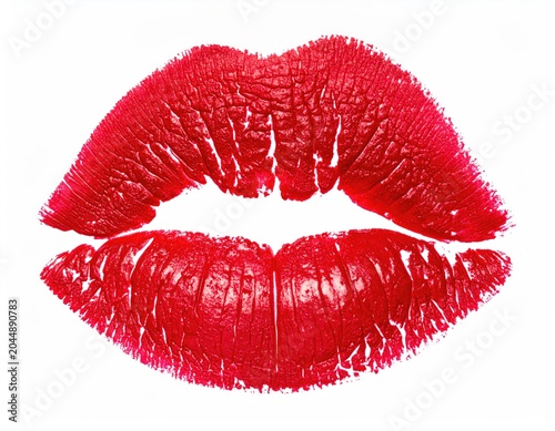A vibrant red lipstick kiss mark on a clean white background