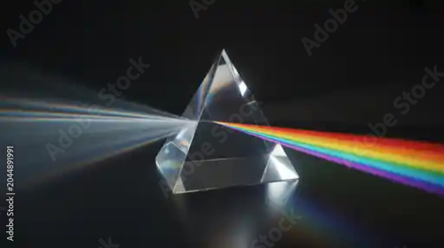 Foto Glass prism, refracted light, rainbow spectrum, optical phenomenon