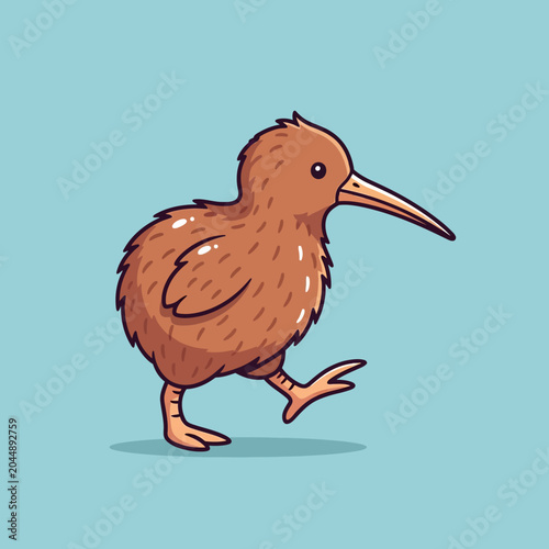 Cute cartoon kiwi bird walking on light blue background