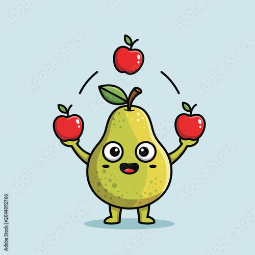 Cute Cartoon Pear Juggling Apples