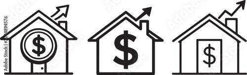 House asset icon with coin and growth arrow representing real estate returns