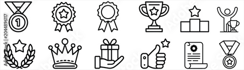 Schilderij op canvas Awards Line Icon Set with Reward Trophy Badge Medal Achievement Editable Stroke