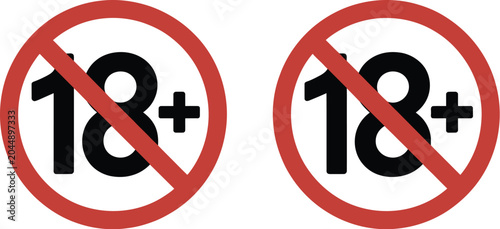 Foto 18 plus age, restriction symbol, flat vector sign representing adults only content age limit and regulatory compliance marking