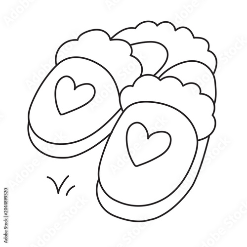 Cozy fluffy slippers with heart detail coloring page for adults featuring comfortable home footwear