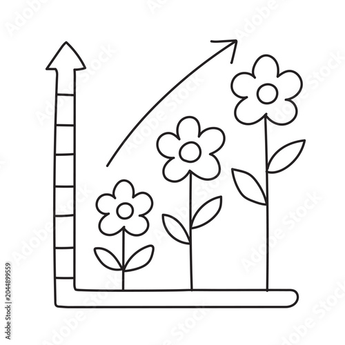 Hand drawn line art of a growing flower graph for a creative adult coloring book page activity sheet