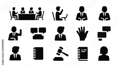 Принти на полотні Set of 14 Black Legal and Business Icon Vector Illustrations