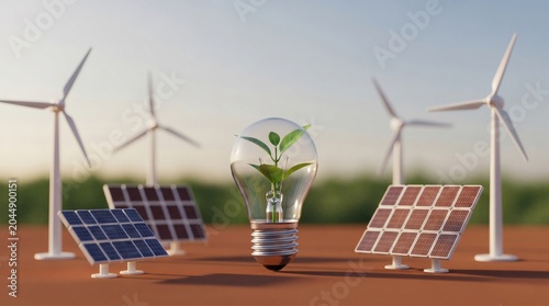 Green Energy Sustainability Concept Plant Light Bulb Solar