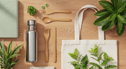 Eco Friendly Sustainable Lifestyle Zero Waste Products Flat Lay