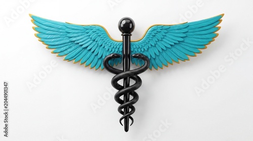 Blue winged caduceus medical symbol icon
