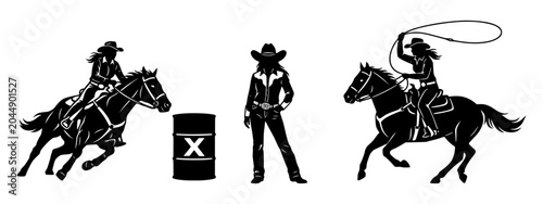 Photos Western Rodeo Cowgirl Silhouette Bundle: Barrel Racing, Lasso Roping, and Lifest