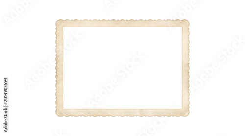 Vintage photo frame with scalloped edges, antique paper border for scrapbooking, aged cream picture frame for nostalgic memory design isolated on Transparent Background