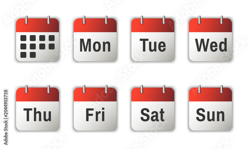 Calendar Icon Set with Days of the Week for Planning Vector Template