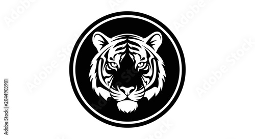 Tiger head in black circle logo.