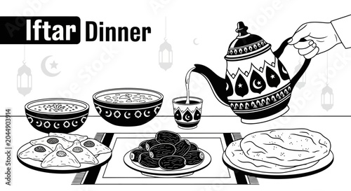 Traditional iftar dinner table setting.