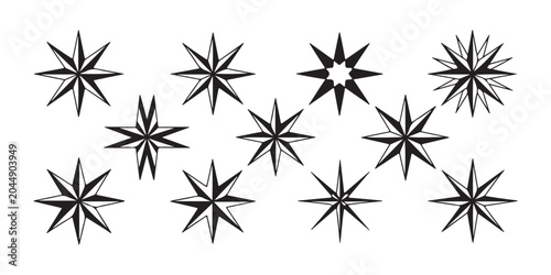Foto Detailed black starburst and compass rose vectors for vintage navigation and branding designs