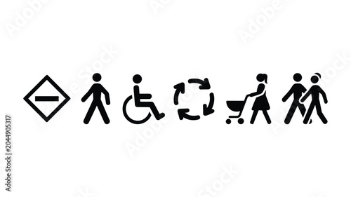 Tableau sur toile Simple black and white of a family with a baby stroller and shopping bags