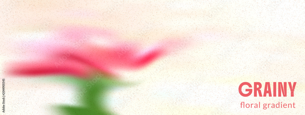 Obraz premium Rose silhouette with grainy smeared texture for spring poster and card. Soft pink rose flower on dreamy background and gradation. Vector grainy floral backdrop with ethereal blur for banner and promo.