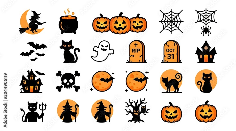 Fototapeta premium Halloween icon set spooky illustrations for seasonal designs and decorations
