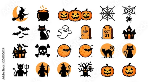 Halloween icon set spooky illustrations for seasonal designs and decorations