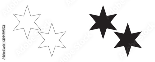 фотографія Two black seven pointed stars outline and filled shapes isolated on background