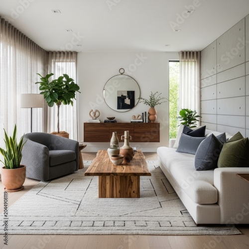 Modern living room interior design with furniture and decorative elements
