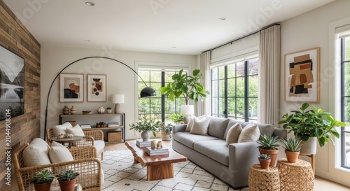 Modern living room interior design with natural light and decor