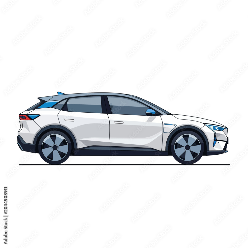 Obraz premium Modern electric SUV car, white, side view, clean design, on white background