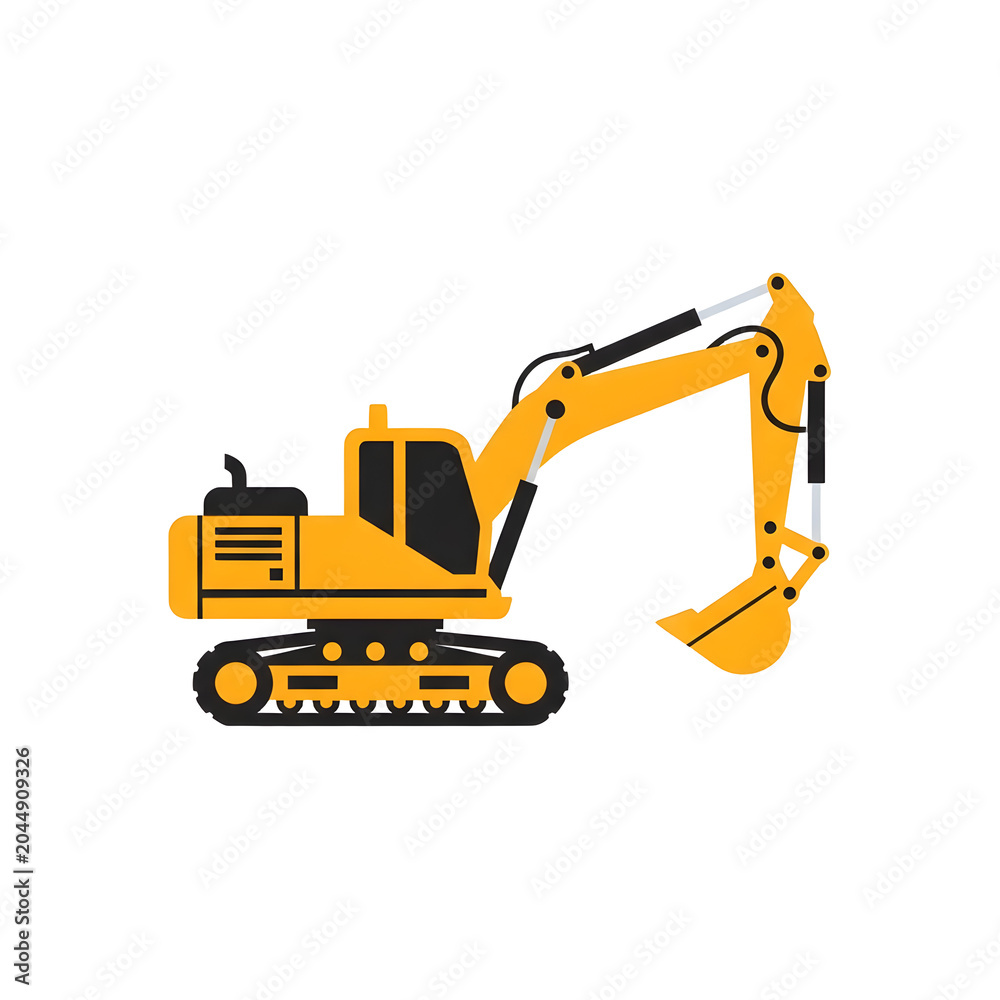 Fototapeta premium Yellow Excavator Cutout PNG - Heavy Construction Machine