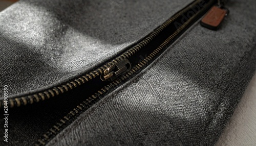 Metallic Zipper Close-Up on Dark Fabric Showcasing Craftsmanship, Texture, and Everyday Object Photography Design