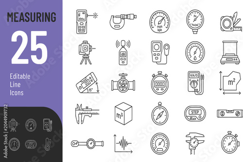 Photos Set of twenty five hand drawn measuring tool icons Vector, illustration