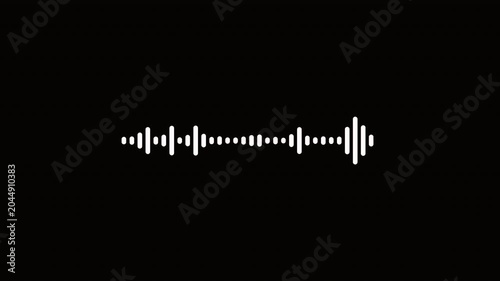 Animated white audio equalizer spectrum analyzer with vertical bars reacting to sound. A classic visualizer element for podcasts, music players, and speech recognition on a black background