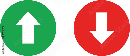 Green up arrow and red down arrow circle icons set