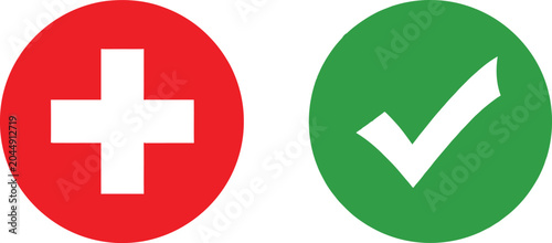 Red cross plus sign and green check mark icons in circles