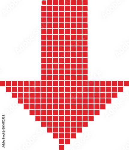 Red pixelated arrow shape pointing down made of small square blocks