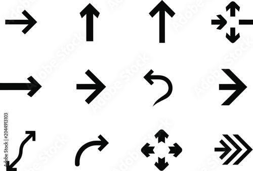 Set of black arrow icons showing different directions and styles for navigation and web design
