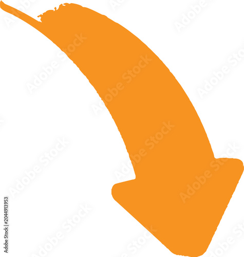 Simple orange curved arrow icon pointing down to indicate direction or navigation