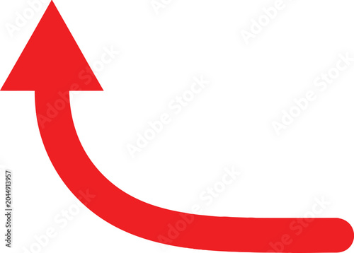 Simple red curved arrow pointing up direction icon