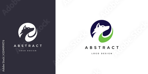Quadro su tela Wolf logo design featuring a stylized animal head inside a circular frame for mo